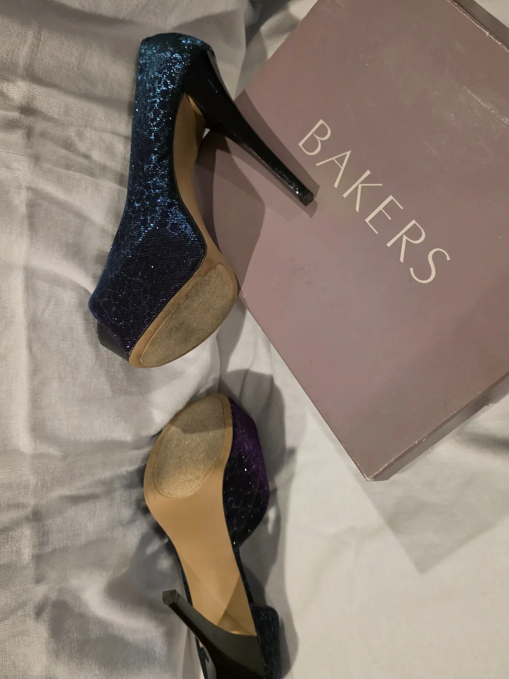 Women’s Open-Toe High Heel Pumps in Deep Navy Glitter